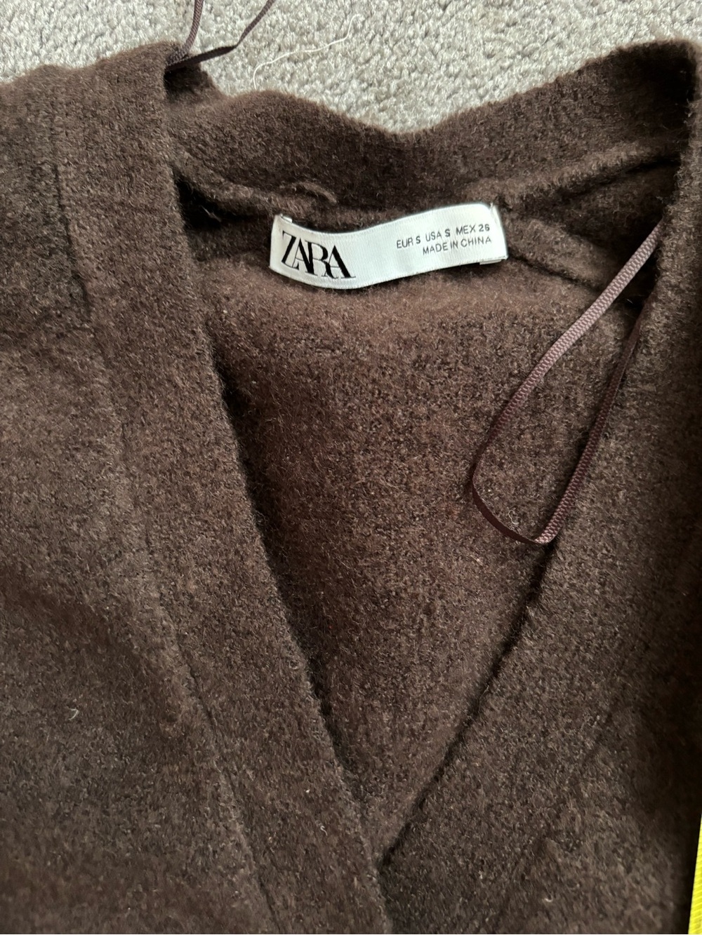 ZARA Chocolate Brown Wool Blend Oversized V-Neck Cardigan Sweater Size S Fits M - Picture 4 of 8
